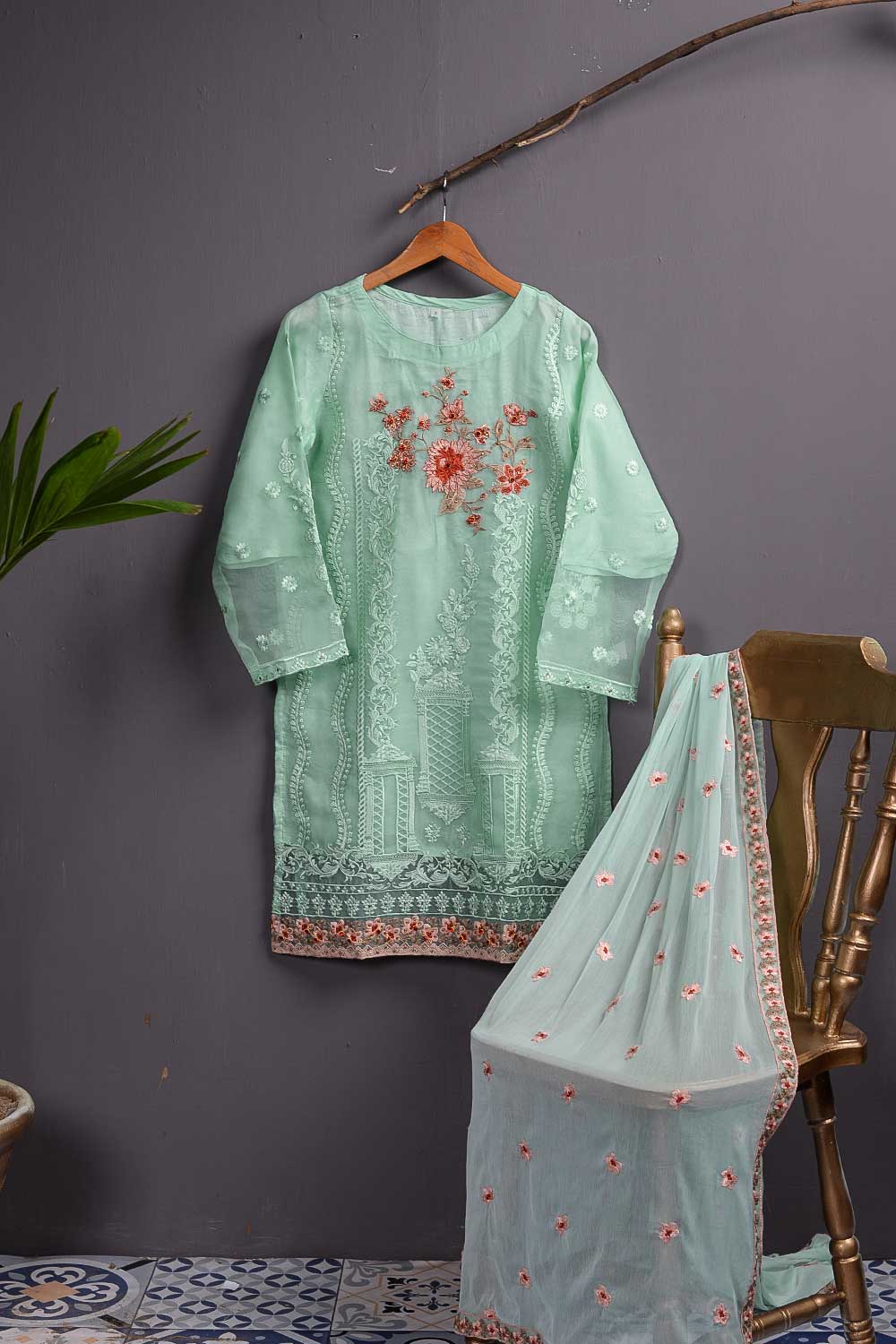 Organza Embroidered Kurti with Chiffon Dupatta - Cold Light (P-35-20-SG)