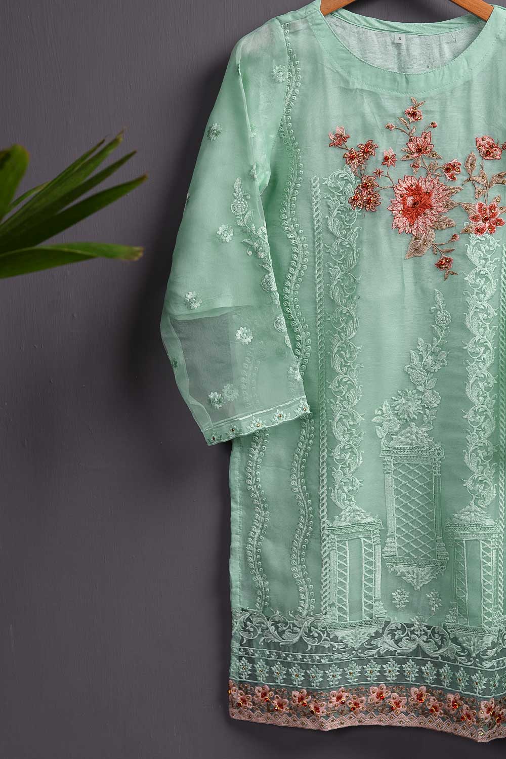 Organza Embroidered Kurti with Chiffon Dupatta - Cold Light (P-35-20-SG)