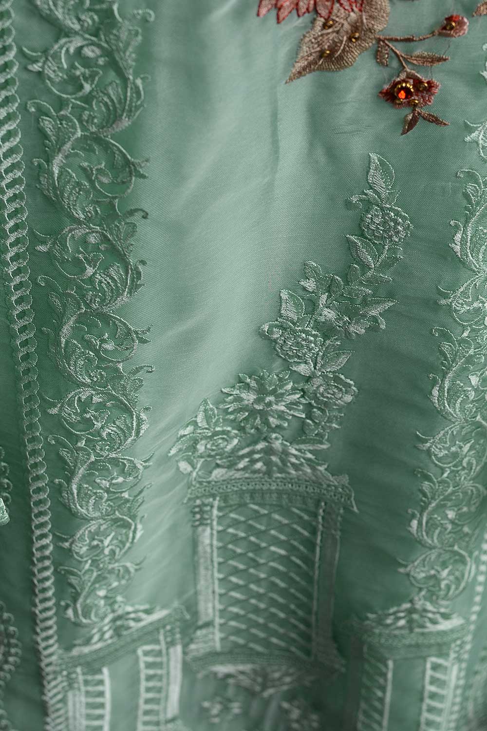 Organza Embroidered Kurti with Chiffon Dupatta - Cold Light (P-35-20-SG)