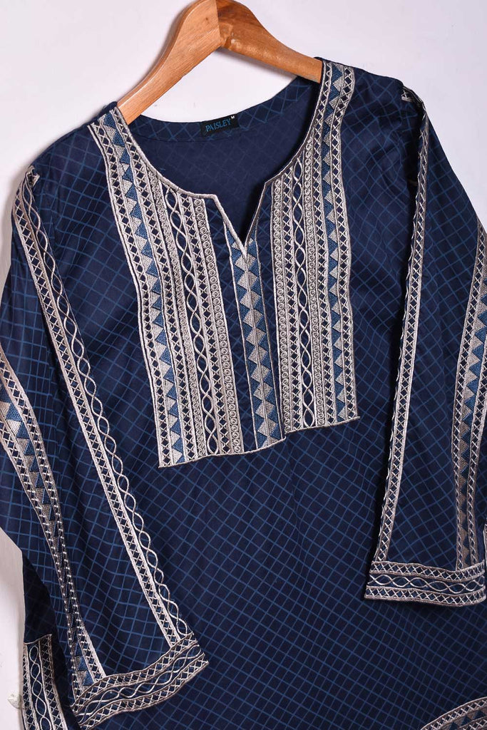 Cambric Embroidered & Printed Kurti - Embroidered Frock (P-14-21-Blue)