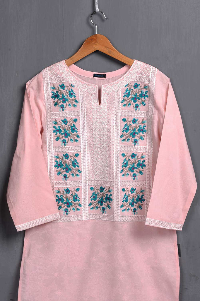 Cambric & Printed Embroidered Kurti - Crossover (P-208-19-Pink)