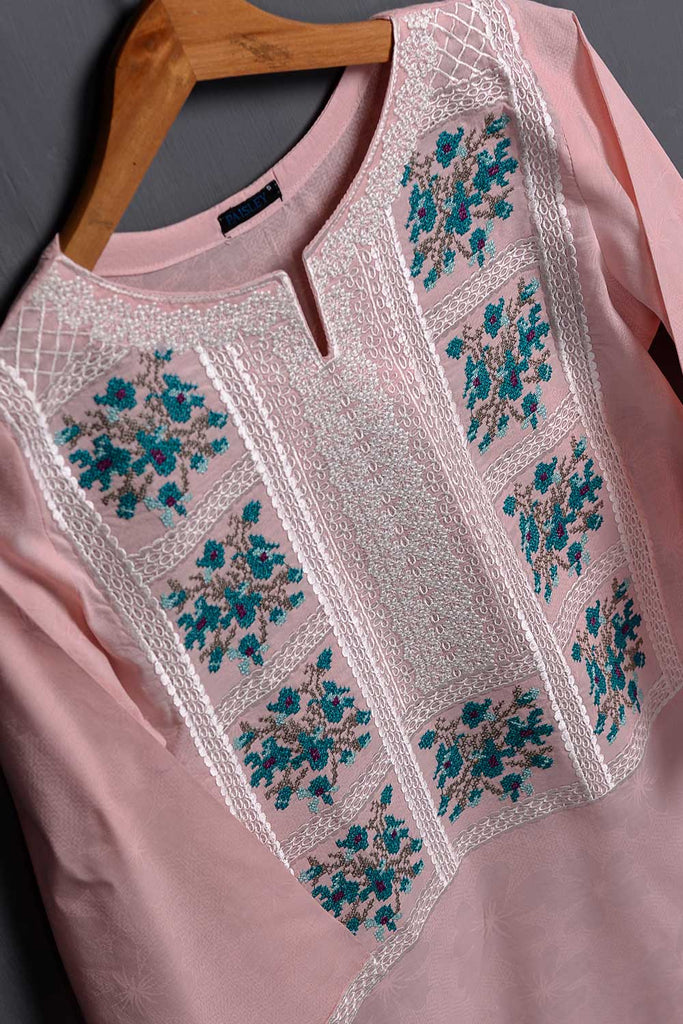 Cambric & Printed Embroidered Kurti - Crossover (P-208-19-Pink)