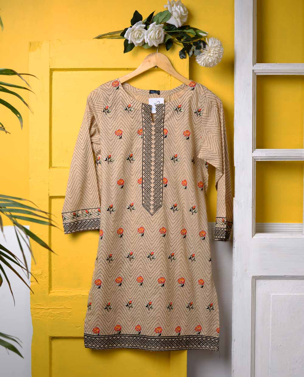 Cambric Embroidered & Printed Kurti  - Cross Stitch (P-164-19-C)