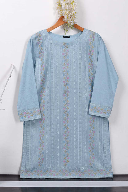 Cambric Embroidered & Printed Kurti - Current (P-27-20-Ferozi)