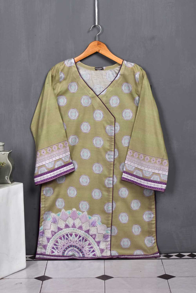 Cambric Printed Kurti - Digital Angrakha (P-66-20-YellowGreen)