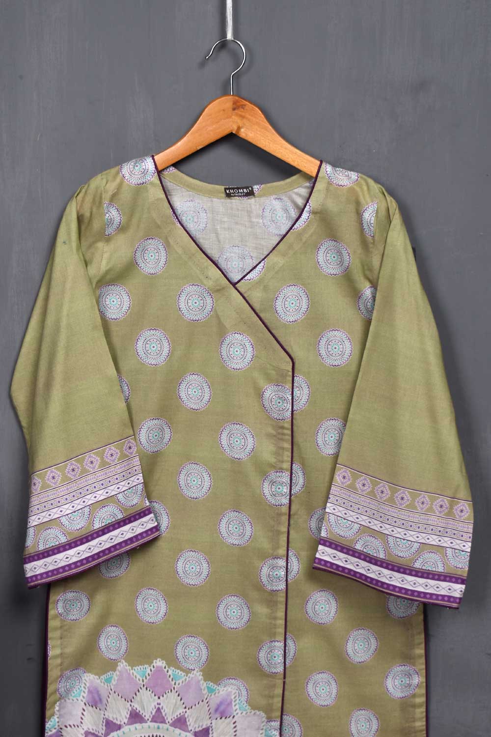 Cambric Printed Kurti - Digital Angrakha (P-66-20-YellowGreen)