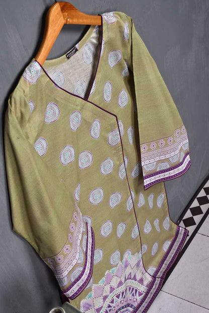 Cambric Printed Kurti - Digital Angrakha (P-66-20-YellowGreen)