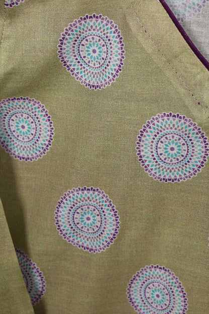 Cambric Printed Kurti - Digital Angrakha (P-66-20-YellowGreen)