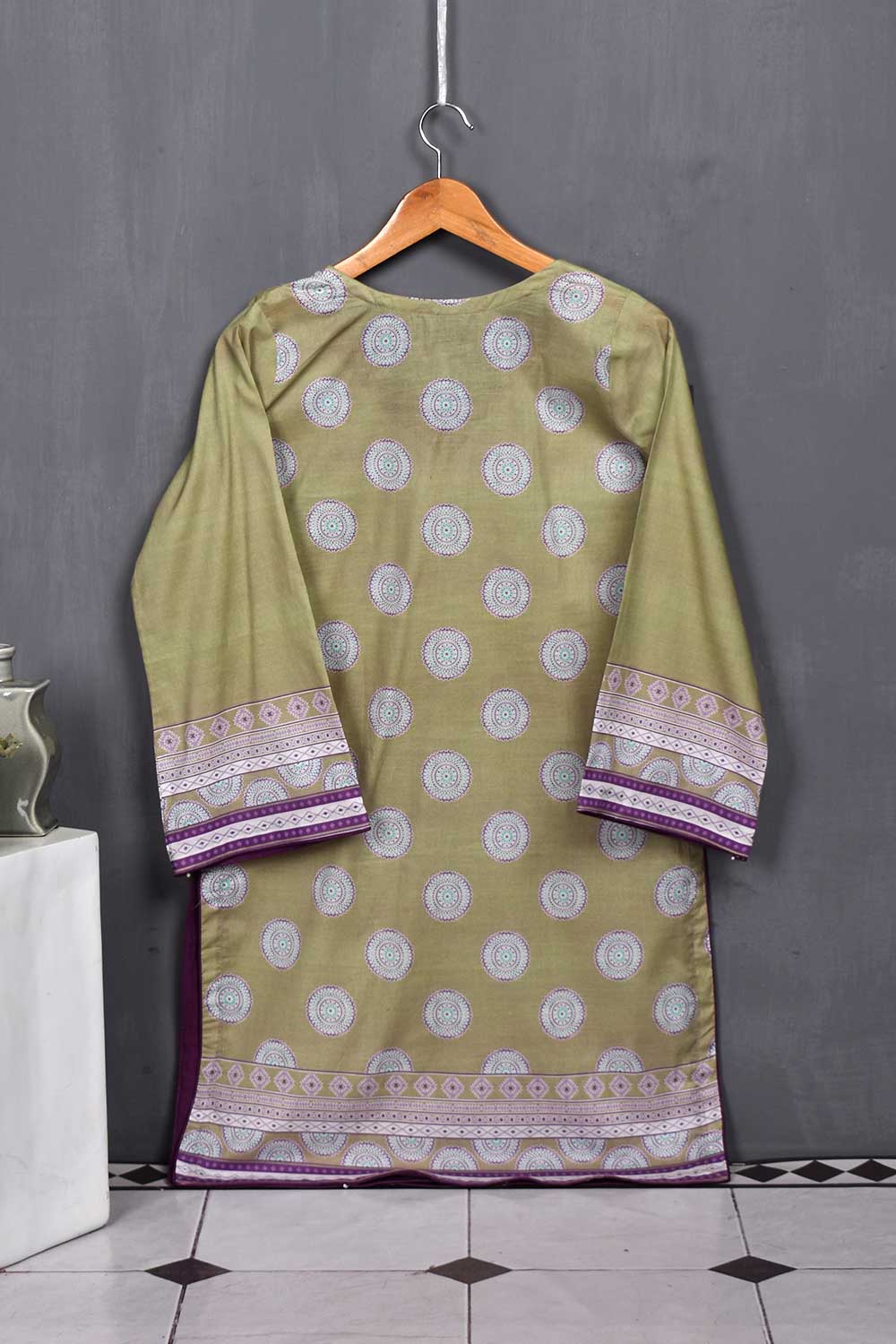 Cambric Printed Kurti - Digital Angrakha (P-66-20-YellowGreen)