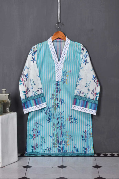 Cambric Printed & Embroidered Kurti - Digital Sky Blue (P-67-20)