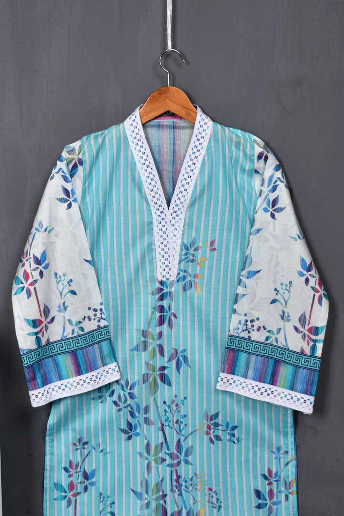 Cambric Printed & Embroidered Kurti - Digital Sky Blue (P-67-20)