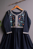 Cambric Embroidered & Printed Kurti - Embroidered Frock (P-14-20-Blue)