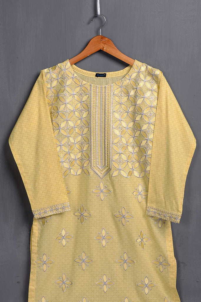 Cambric Printed & Embroidered Kurti - Fairy (P-32-20-Yellow)