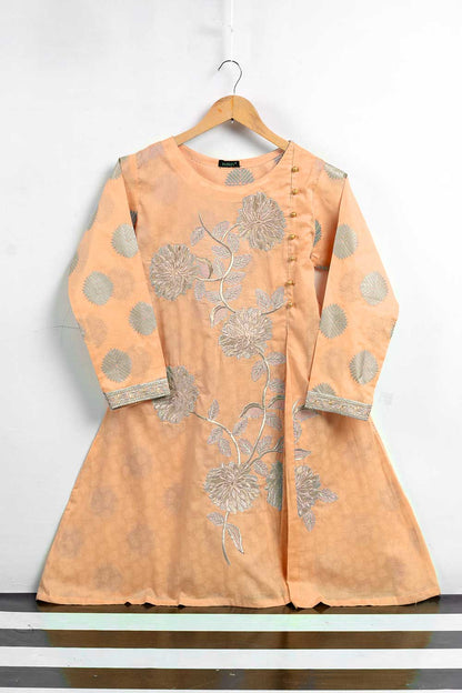 Cambric Printed & Embroidered Kurti - Finger Print (P-254-19-Peach)