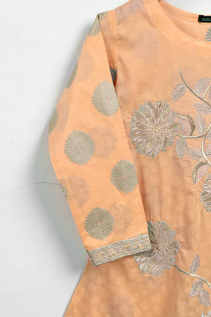 Cambric Printed & Embroidered Kurti - Finger Print (P-254-19-Peach)