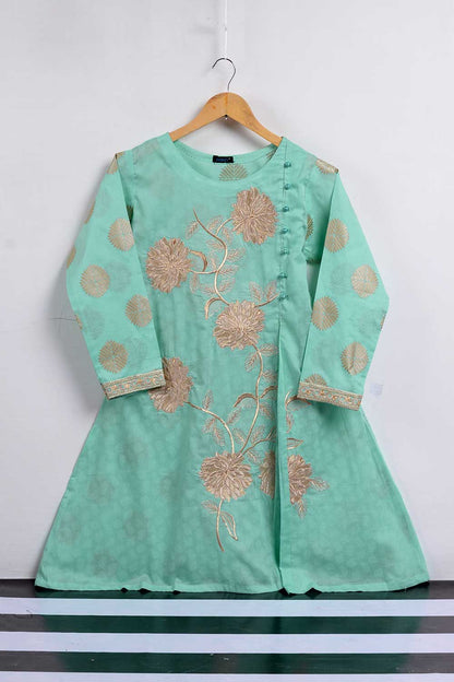 Cambric Printed & Embroidered Kurti - Finger Print (P-254-19-SeaGreen)