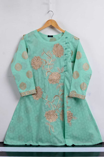 Cambric Printed & Embroidered Kurti - Finger Print (P-254-19-SeaGreen)