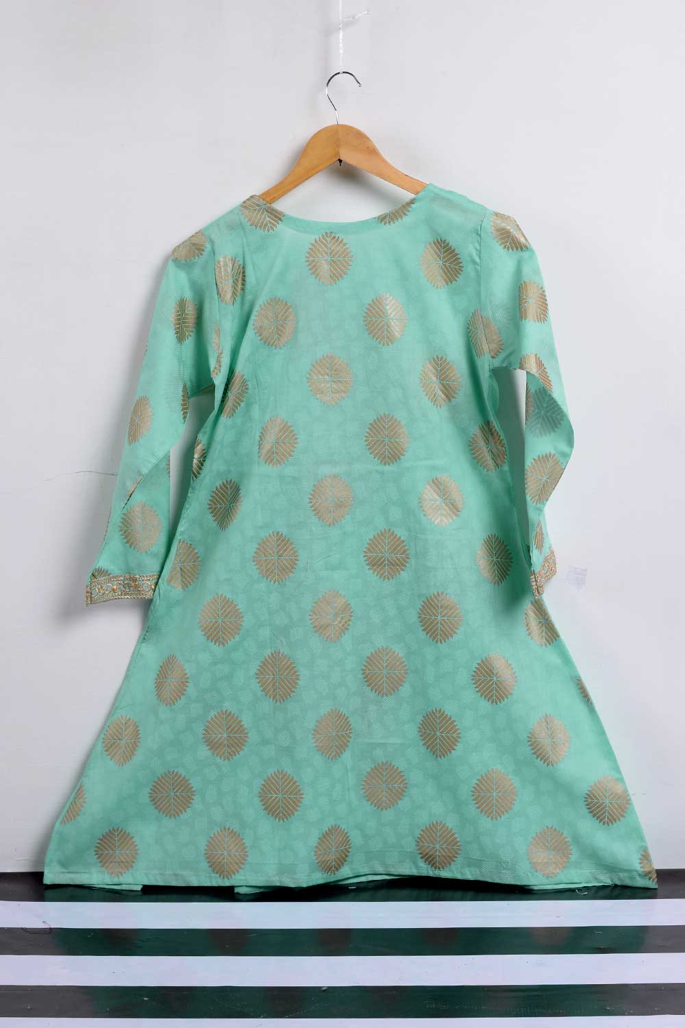 Cambric Printed & Embroidered Kurti - Finger Print (P-254-19-SeaGreen)