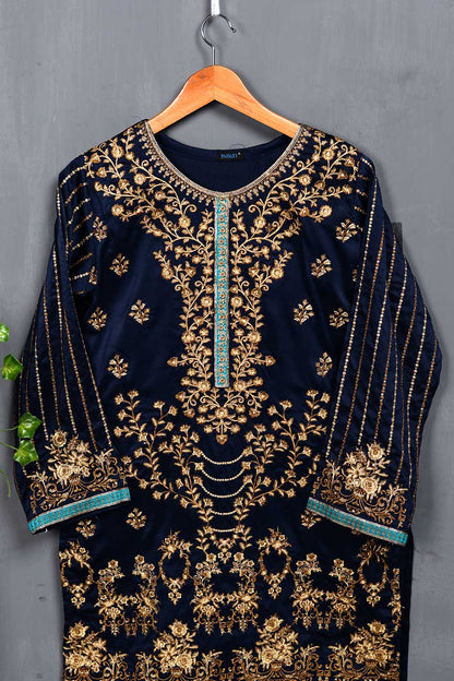 Embrodiered Silk Kurti - Forrest Navy Blue (P-20-20-NavyBlue)