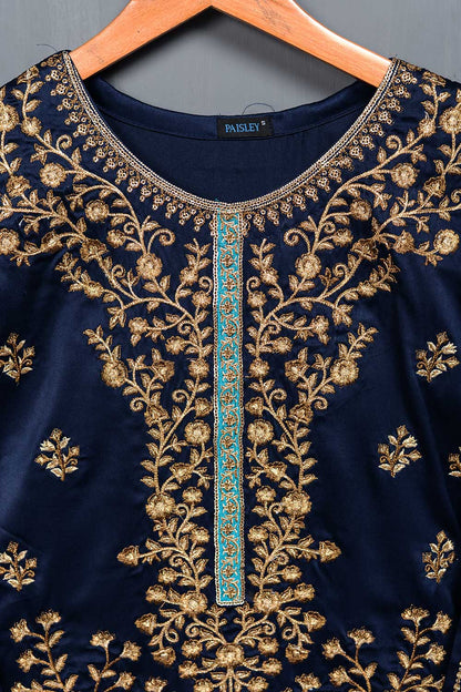 Embrodiered Silk Kurti - Forrest Navy Blue (P-20-20-NavyBlue)