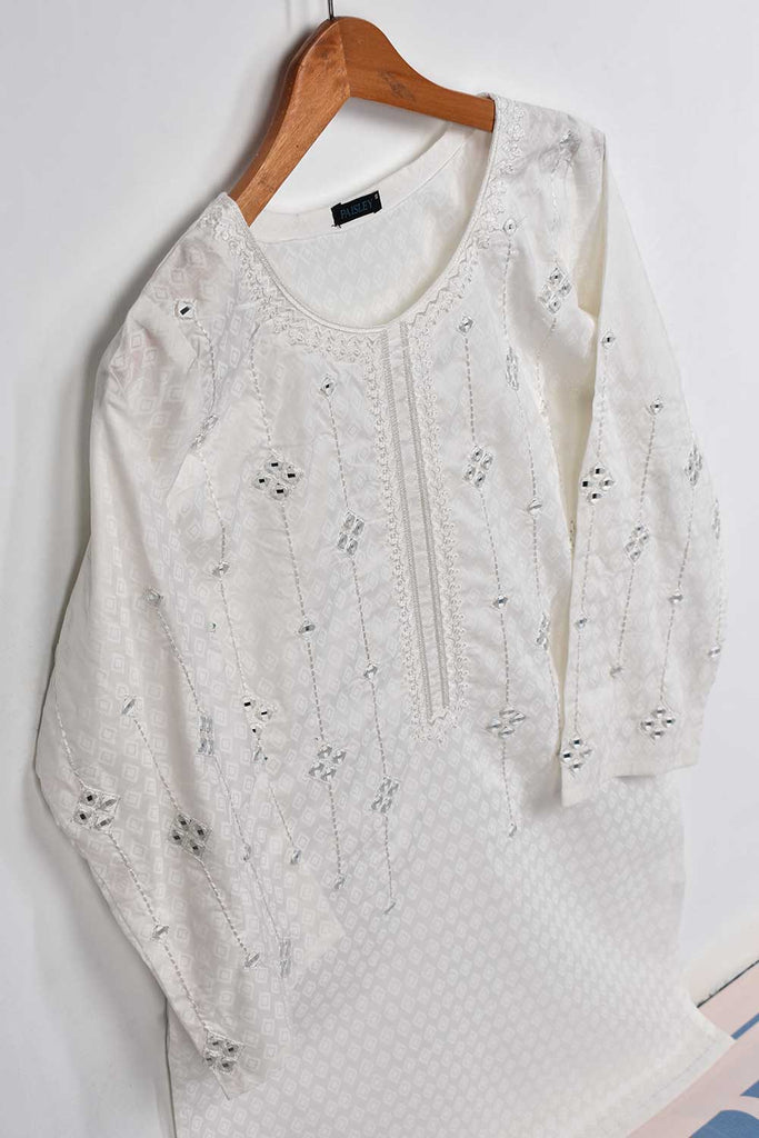 Cambric Printed & Embroidered Kurti - Fourside Mirror (P-80-20-White)