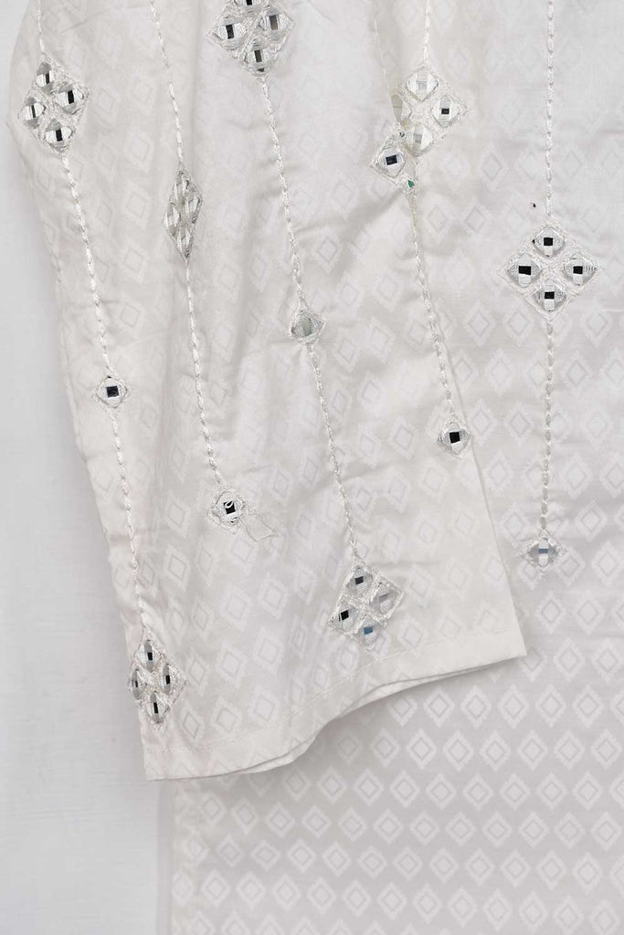 Cambric Printed & Embroidered Kurti - Fourside Mirror (P-80-20-White)