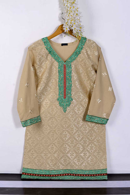 Cambric Printed and Embroidered Kurti - Front Over (P-67-18-Skin)