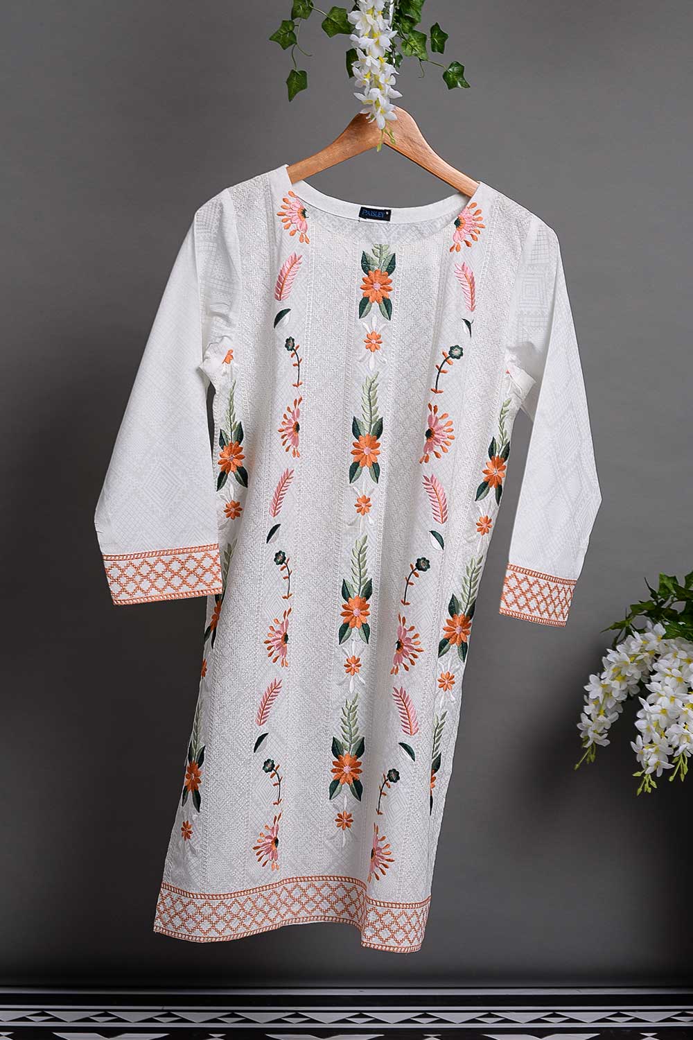 Cambric Printed & Embroidered Kurti - Fusion P-201-19-W