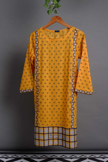 Cambric Printed & Embroidered Kurti - Gems (P-212-19-Mustard)