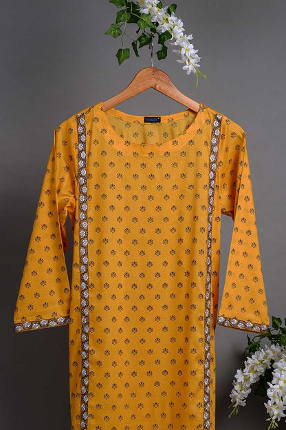 Cambric Printed & Embroidered Kurti - Gems (P-212-19-Mustard)