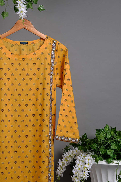 Cambric Printed & Embroidered Kurti - Gems (P-212-19-Mustard)