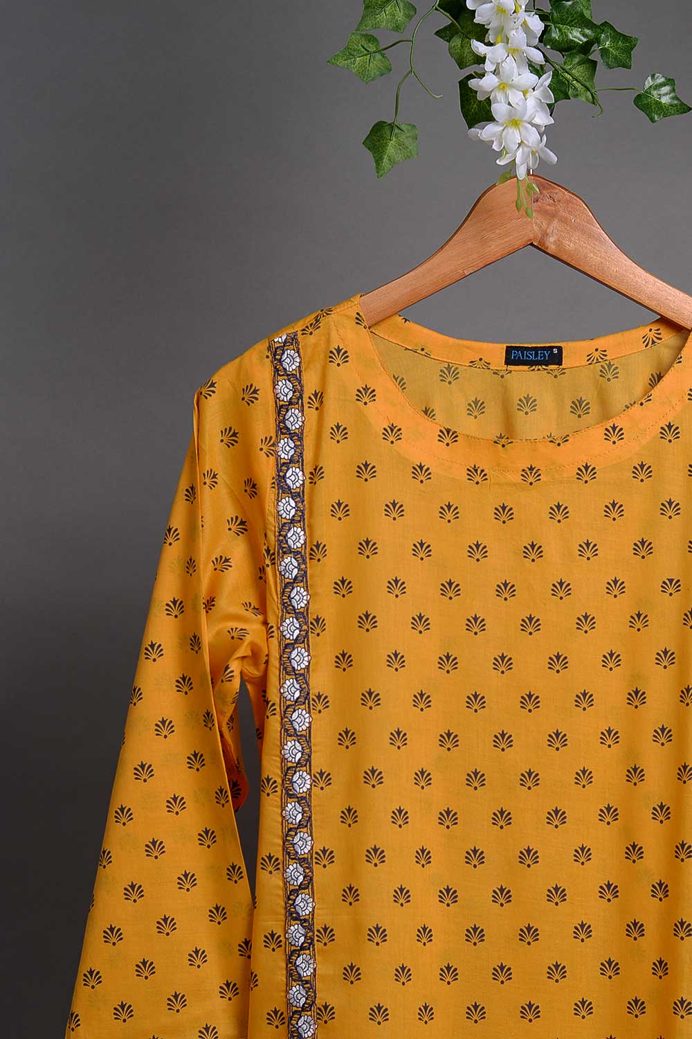 Cambric Printed & Embroidered Kurti - Gems (P-212-19-Mustard)