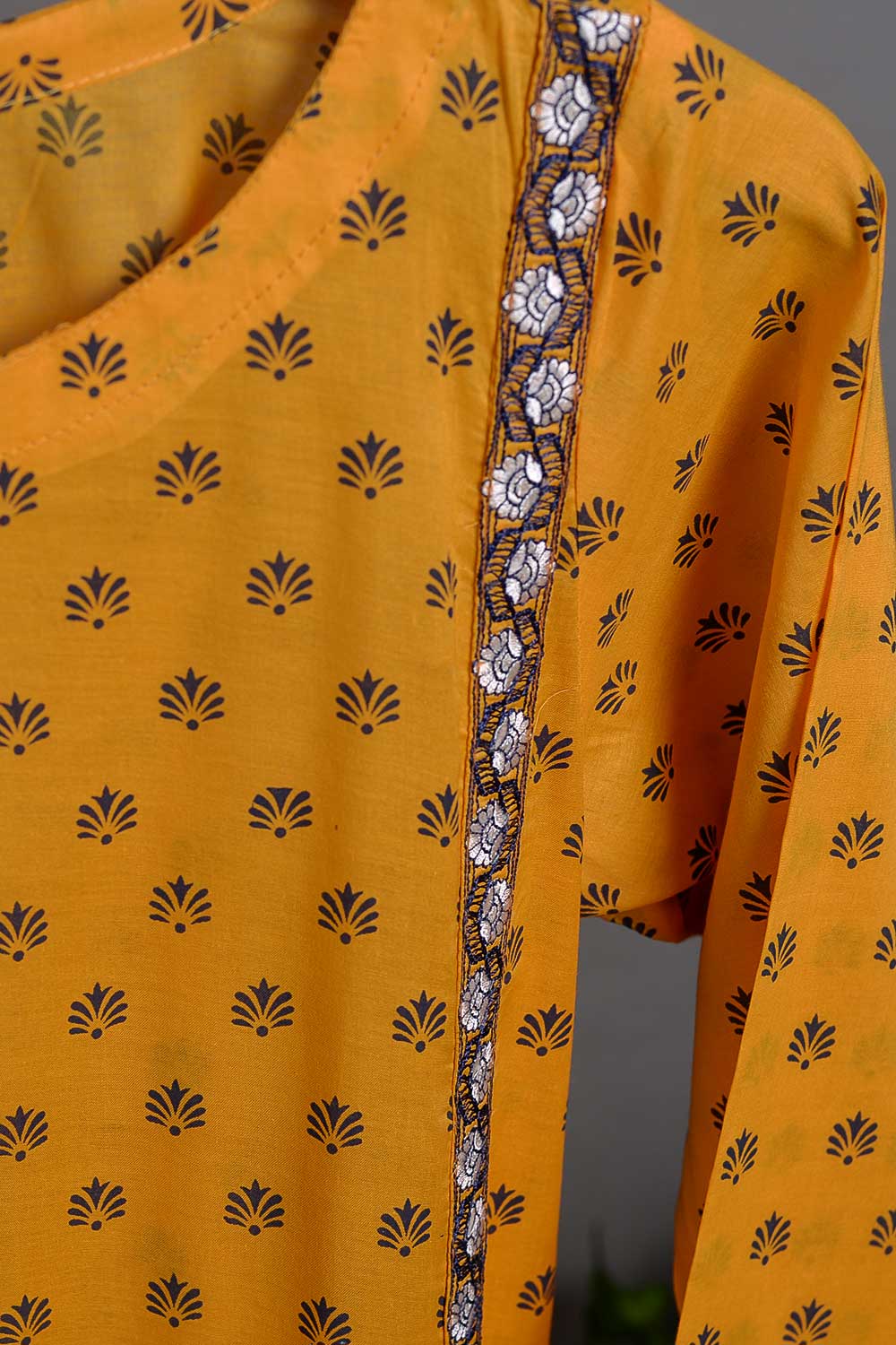 Cambric Printed & Embroidered Kurti - Gems (P-212-19-Mustard)