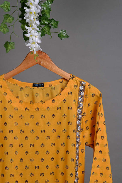 Cambric Printed & Embroidered Kurti - Gems (P-212-19-Mustard)