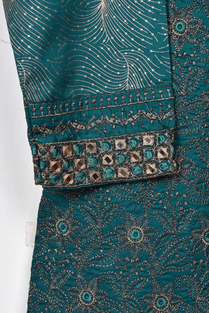 Cambric Printed & Embroidered Kurti With Mirror Work - Glascow (P-70-20-Turqiose)