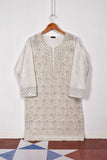 Cambric Printed & Embroidered Kurti With Mirror Work - Glascow (P-70-20-White)