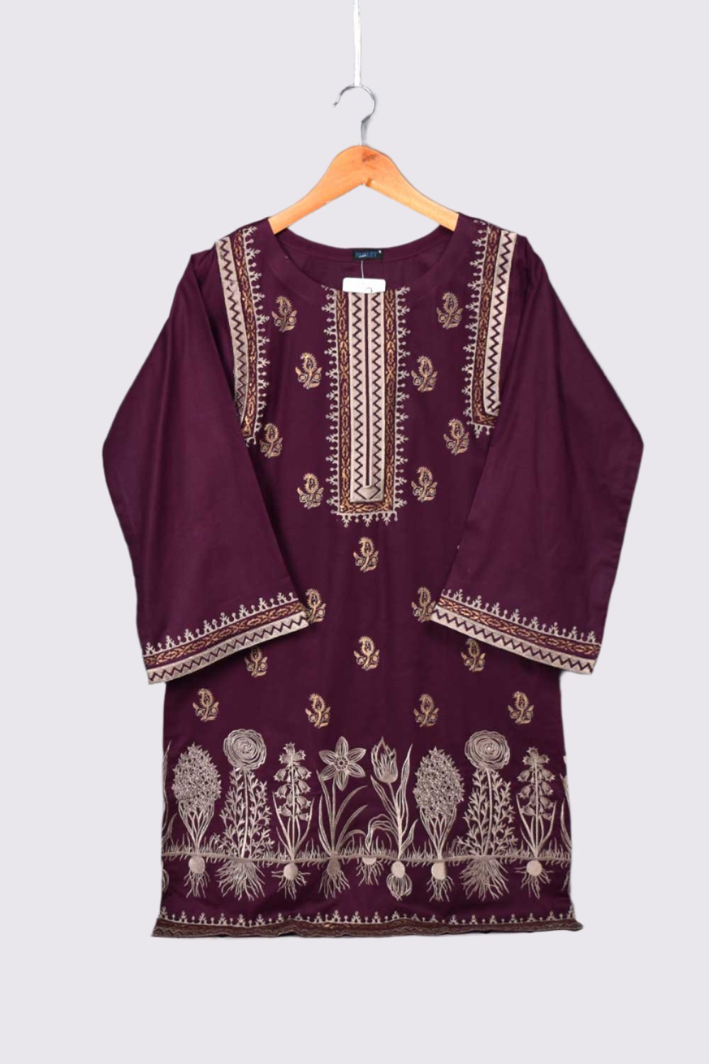 Gold Block Print 2 - Magenta - Cambric Printed & Embroidered Kurti