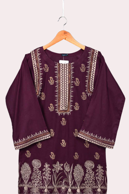 Gold Block Print 2 - Magenta - Cambric Printed & Embroidered Kurti