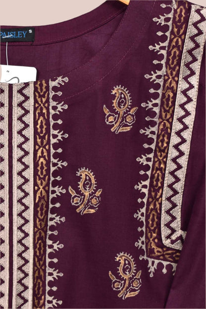 Gold Block Print 2 - Magenta - Cambric Printed & Embroidered Kurti