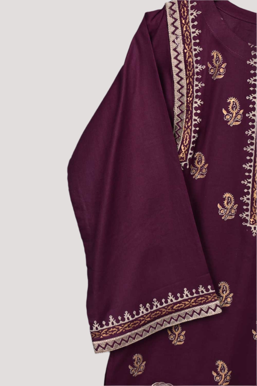 Gold Block Print 2 - Magenta - Cambric Printed & Embroidered Kurti