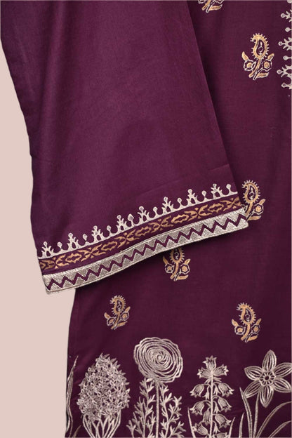 Gold Block Print 2 - Magenta - Cambric Printed & Embroidered Kurti