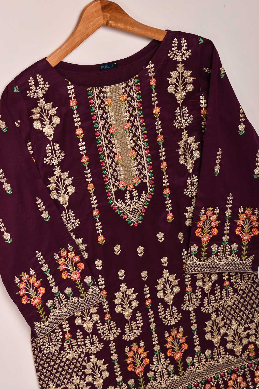 Cambric Embroidered Kurti - Gold Era (P-04-21-Maroon)