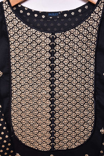 Cambric Printed & Embroidered Kurti - Gold Panel (P-18-21-Black)