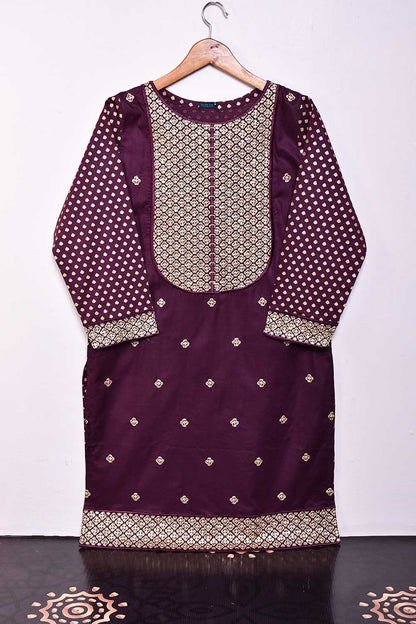 Cambric Printed & Embroidered Kurti - Gold Panel (P-18-21-Magenta)