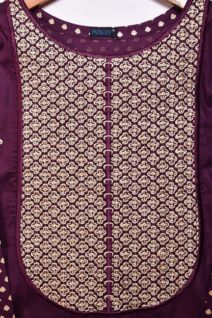 Cambric Printed & Embroidered Kurti - Gold Panel (P-18-21-Magenta)