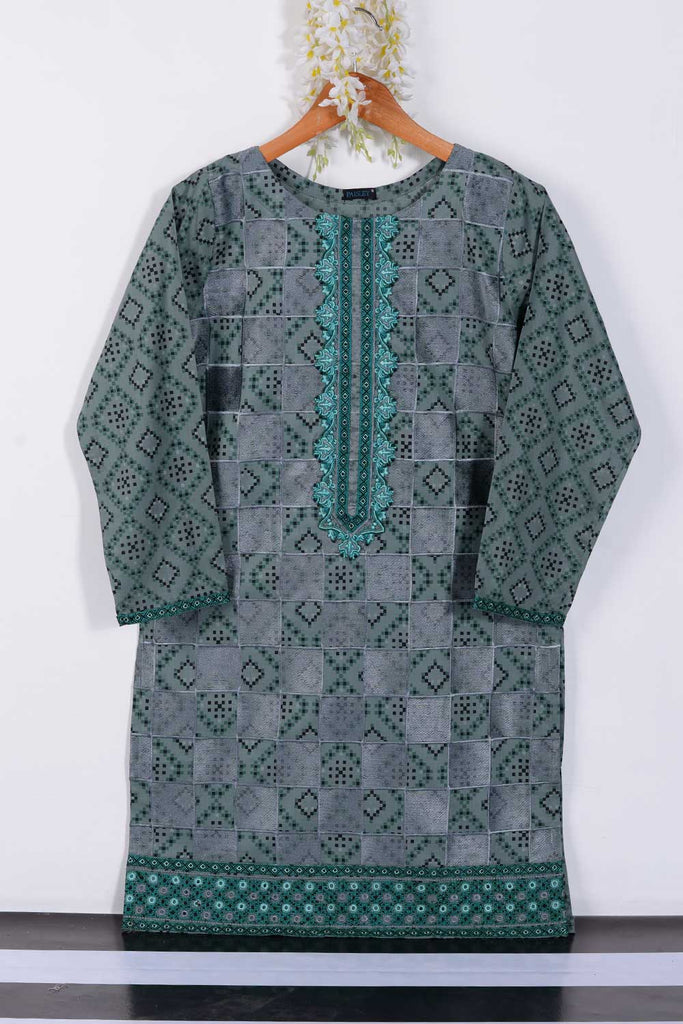 Cambric Printed and Embroidered Kurti - Grace (P-127-19-TealGrey)