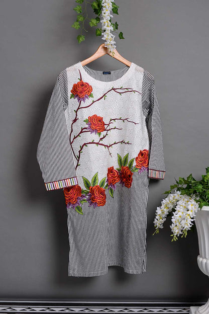 Cambric Printed & Embroidered Kurti - Hollow P-141-19-W