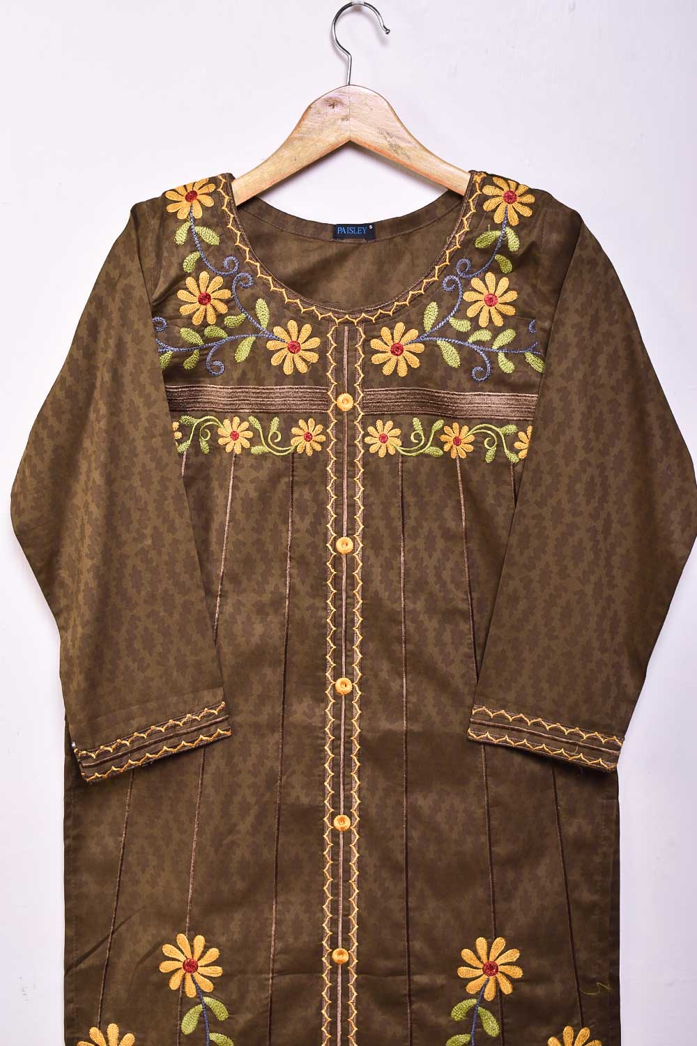 Cambric Printed & Embroidered Kurti - Image Frock (P-13-21-Brown)