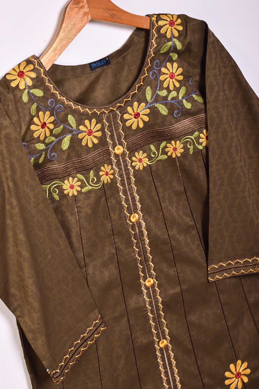 Cambric Printed & Embroidered Kurti - Image Frock (P-13-21-Brown)