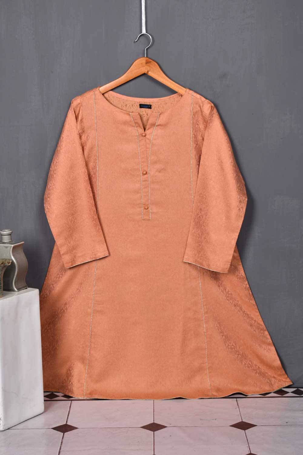 Banarsi Jacquard Kurti - Peach Top (JT-01-Peach)